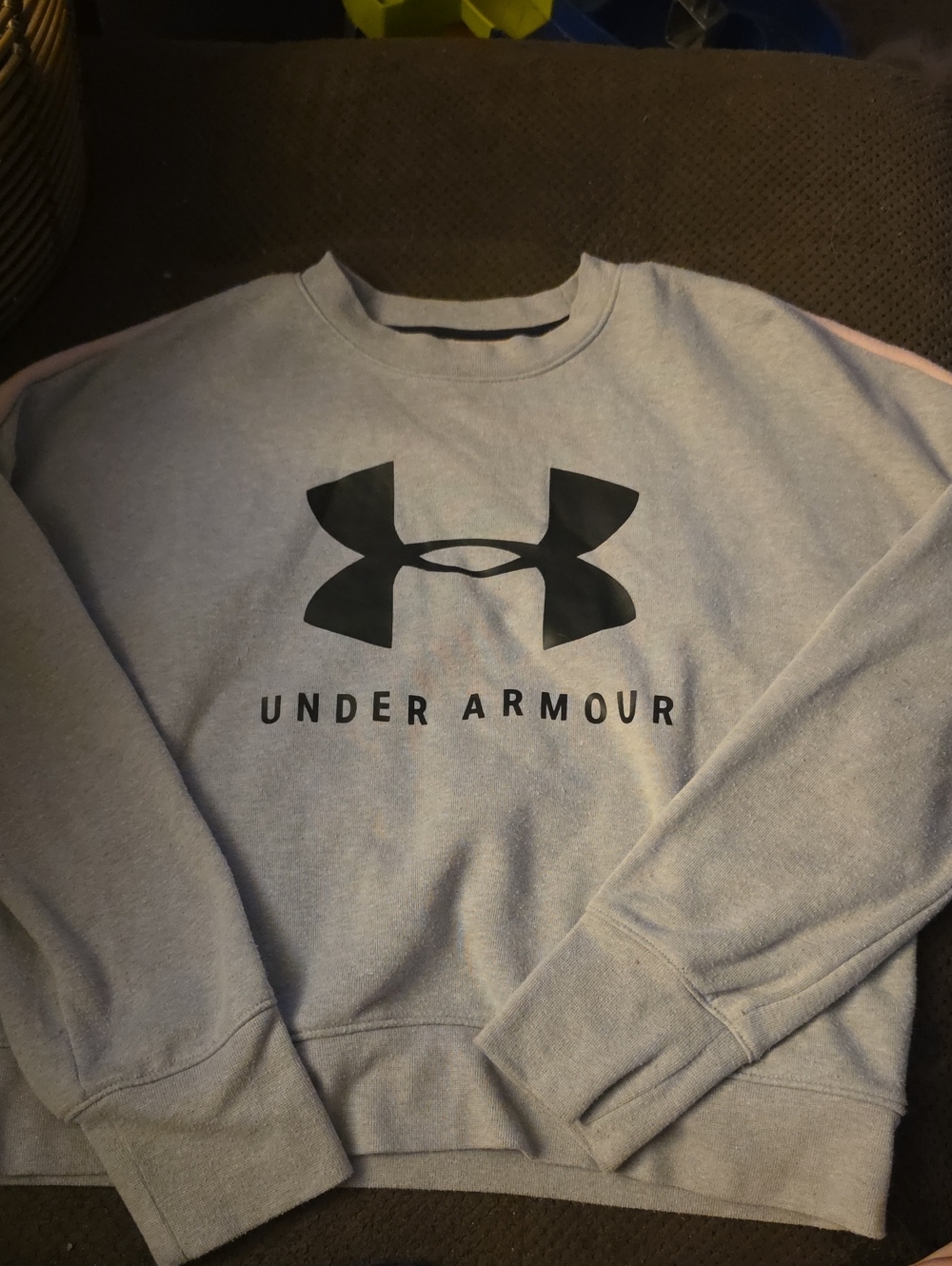 Under Armour Girls Light Gray Crewneck Sweatshirt with Black Logo